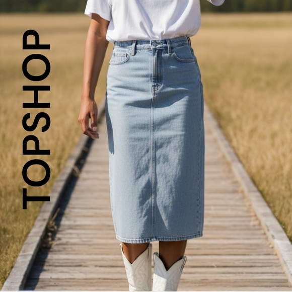 Topshop Dresses & Skirts - Topshop Gray Denim Maxi Midi Skirt | Women’s High Rise Jean Skirt Petite Size 8